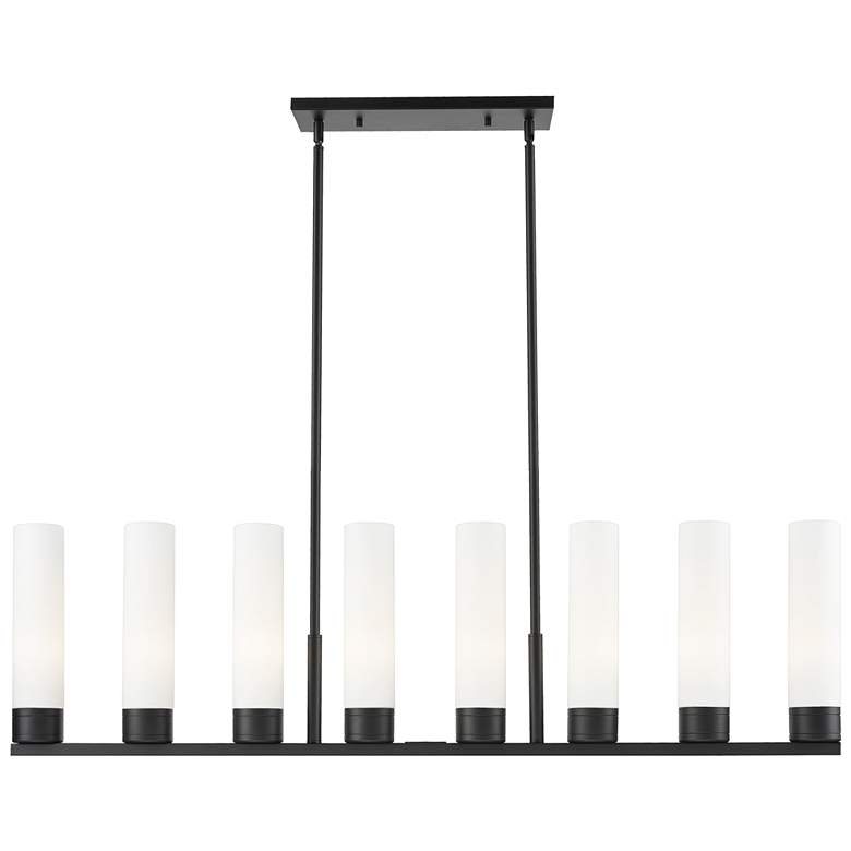 Image 1 Boreas 48"W 6 Light Matte Black Stem Island Light With 11" White Shade