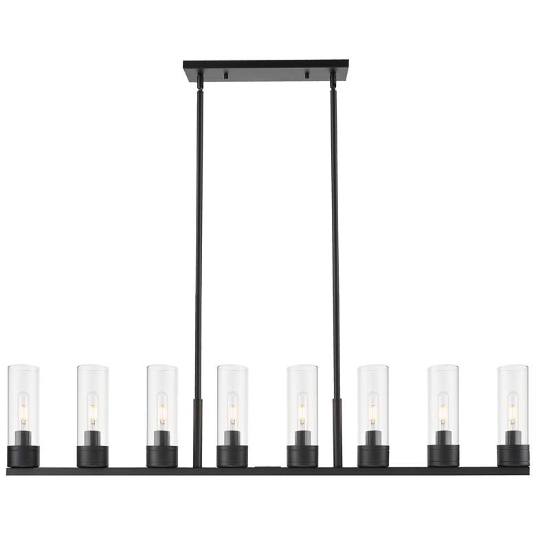 Image 1 Boreas 48"W 6 Light Matte Black Stem Island Light With 8" Clear Shade
