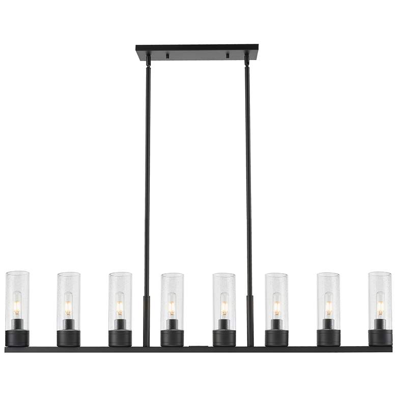 Image 1 Boreas 48"W 6 Light Matte Black Stem Island Light With 8" Seedy Shade