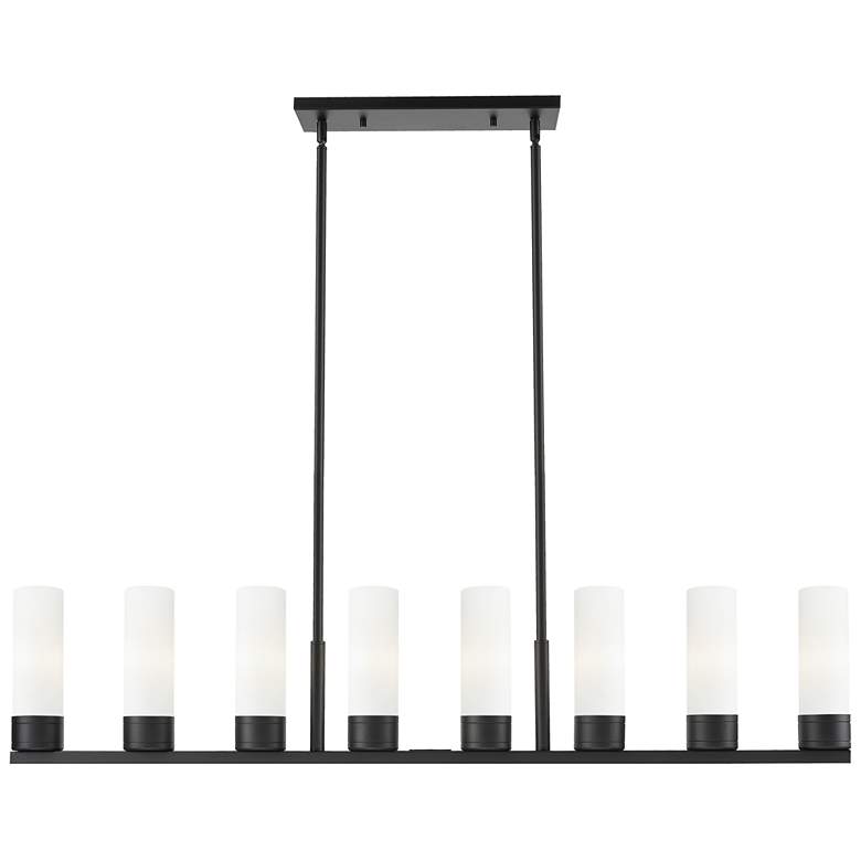 Image 1 Boreas 48"W 6 Light Matte Black Stem Island Light With 8" White Shade