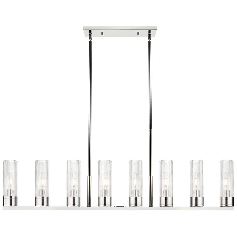 Image 1 Boreas 48"W 6 Light Nickel Stem Island Light w/ 8" Striped Clear Shade