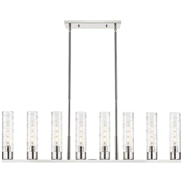 Image 1 Boreas 48"W 6 Light Nickel Stem Island Light With 11" Deco Swirl Shade