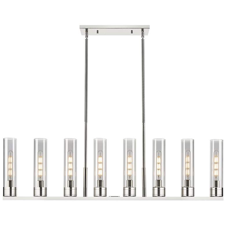 Image 1 Boreas 48"W 6 Light Nickel Stem Island Light With 11" Smoke Shade