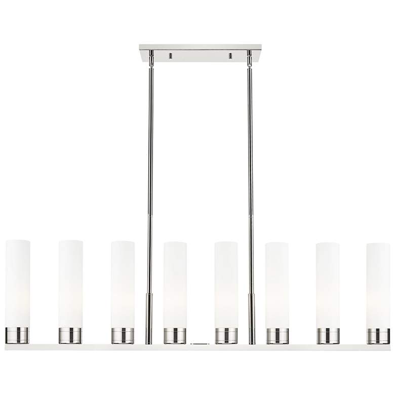 Image 1 Boreas 48"W 6 Light Nickel Stem Island Light With 11" White Shade