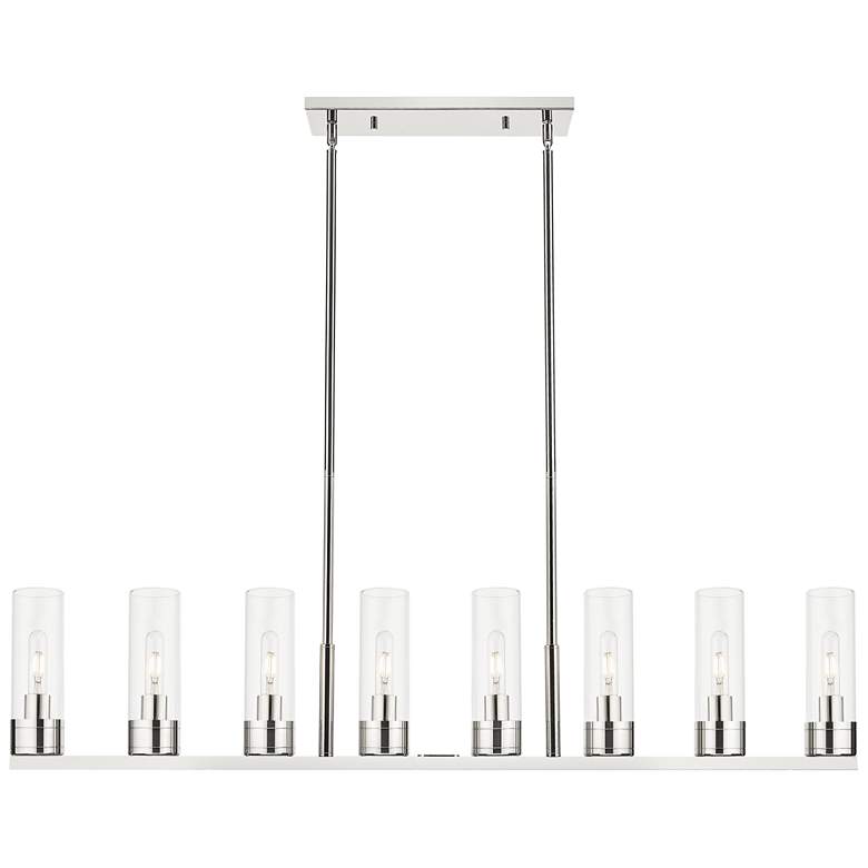 Image 1 Boreas 48"W 6 Light Nickel Stem Island Light With 8" Clear Shade