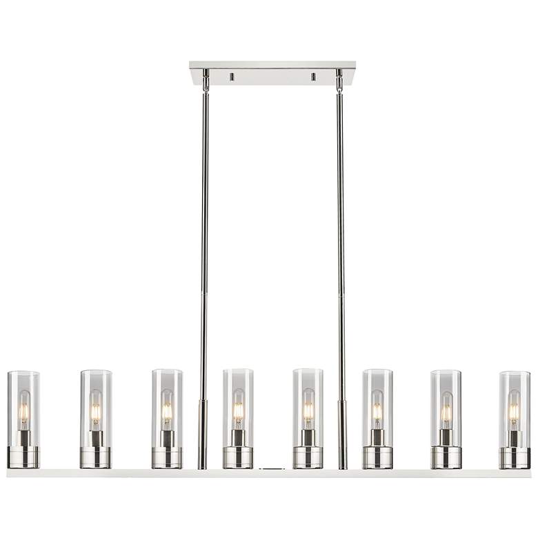 Image 1 Boreas 48"W 6 Light Nickel Stem Island Light With 8" Smoke Shade