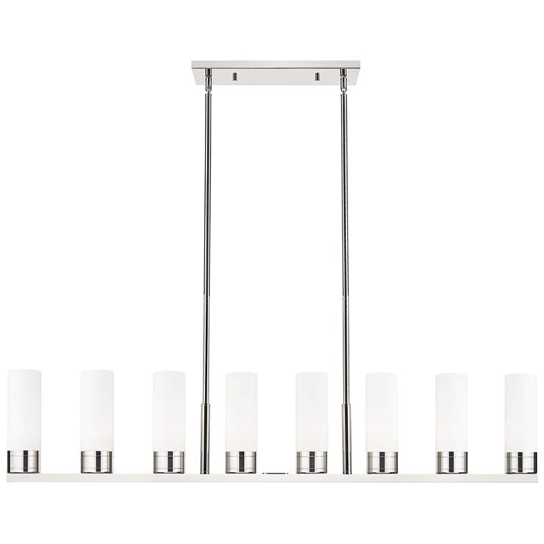Image 1 Boreas 48"W 6 Light Nickel Stem Island Light With 8" White Shade