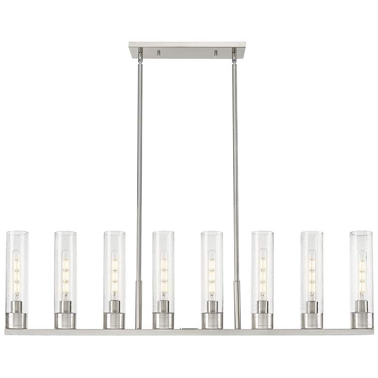 Image 1 Boreas 48"W 6 Light Satin Nickel Stem Island Light w/ 11" Seedy Shade