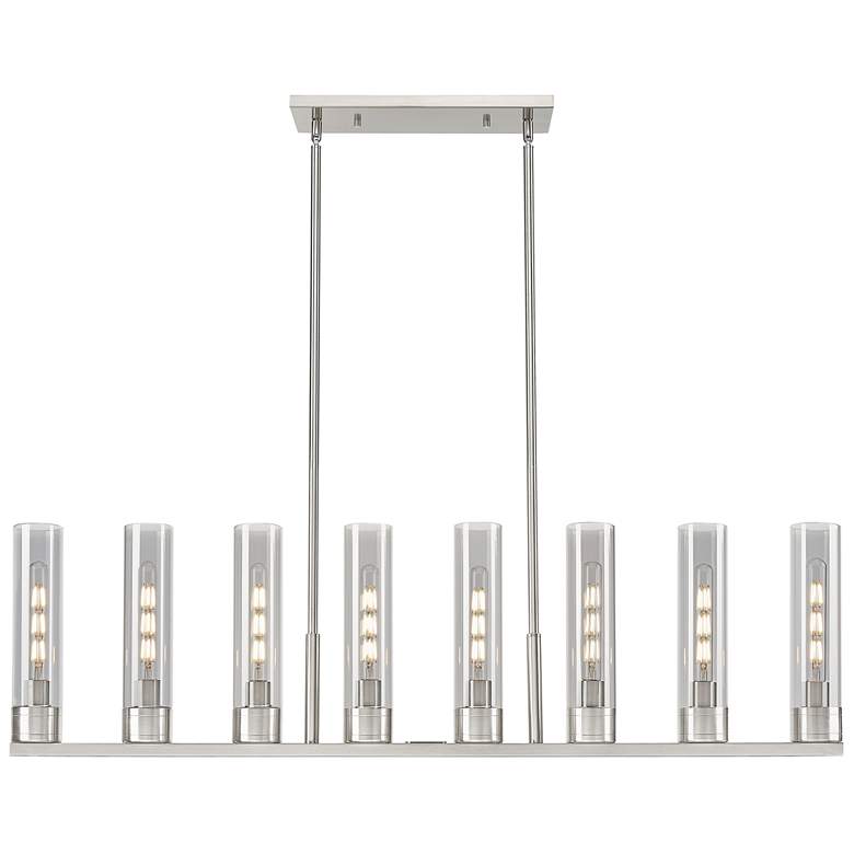 Image 1 Boreas 48"W 6 Light Satin Nickel Stem Island Light w/ 11" Smoke Shade