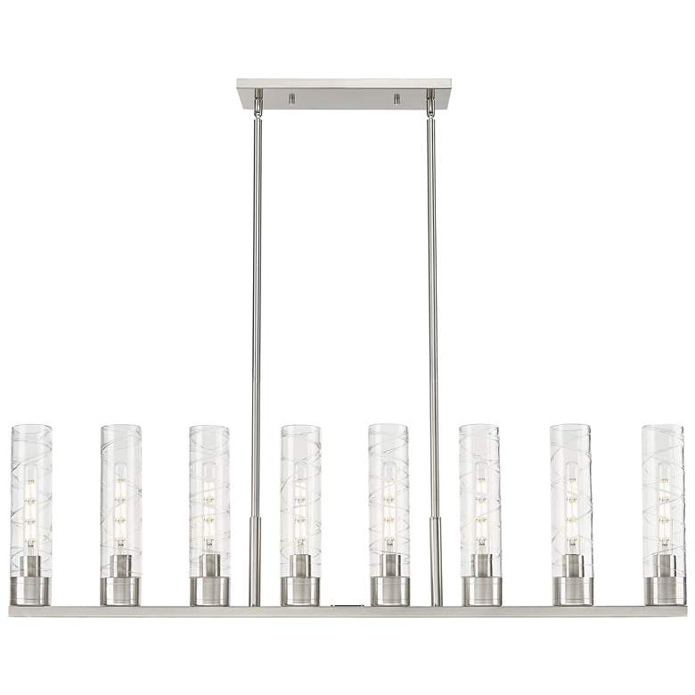 Image 1 Boreas 48"W 6 Light Satin Nickel Stem Island Light w/ 11" Swirl Shade