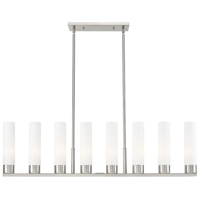 Image 1 Boreas 48"W 6 Light Satin Nickel Stem Island Light w/ 11" White Shade