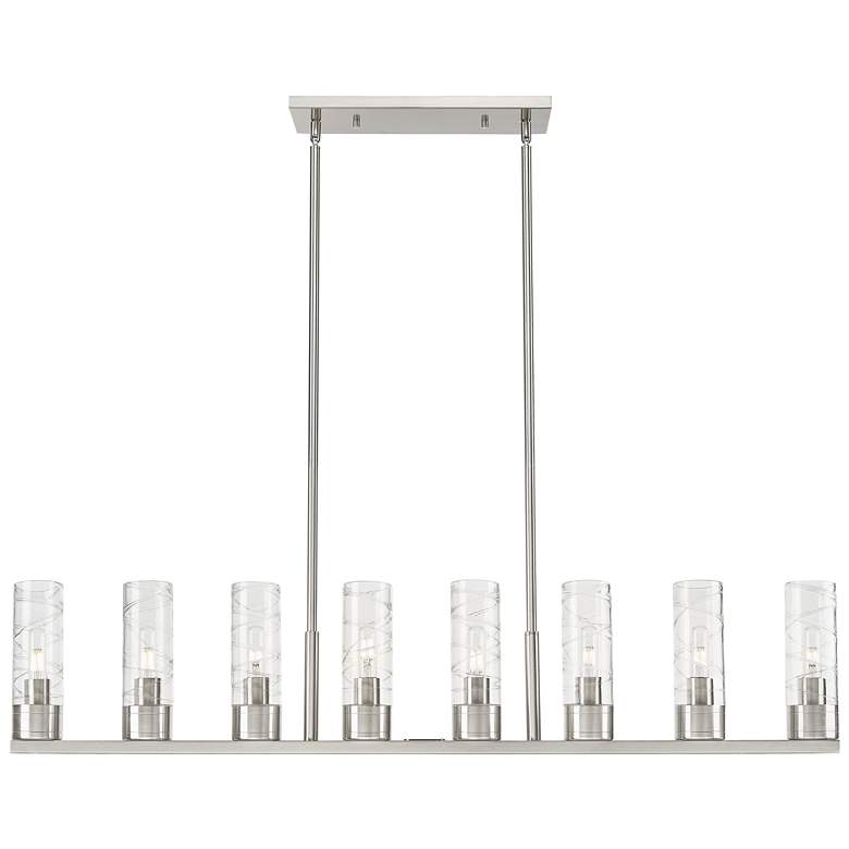 Image 1 Boreas 48"W 6 Light Satin Nickel Stem Island Light w/ 8" Swirl Shade