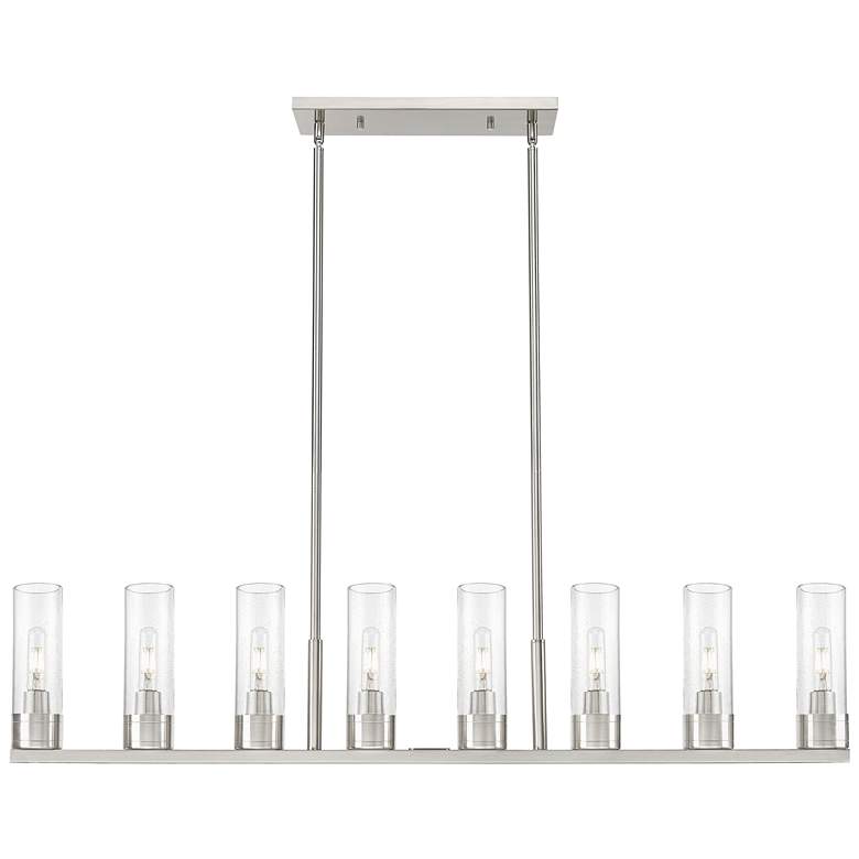 Image 1 Boreas 48"W 6 Light Satin Nickel Stem Island Light With 8" Seedy Shade