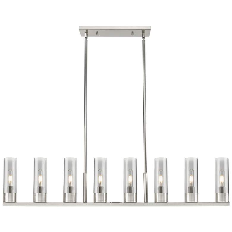 Image 1 Boreas 48"W 6 Light Satin Nickel Stem Island Light With 8" Smoke Shade