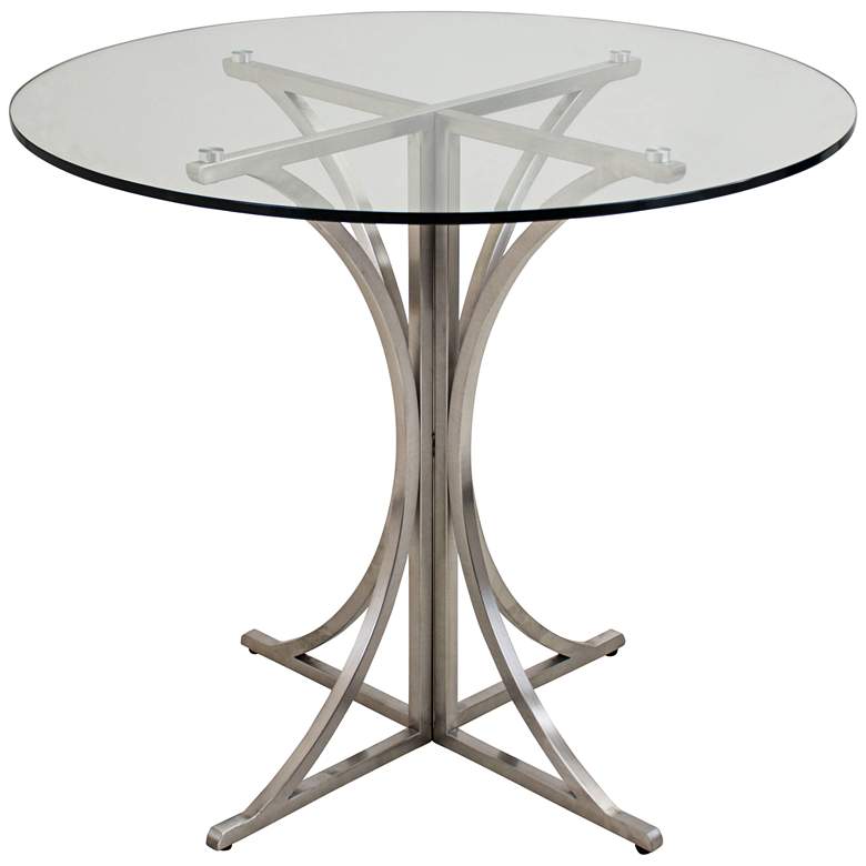 Image 1 Boro Brushed Steel Round Tempered Dining Table