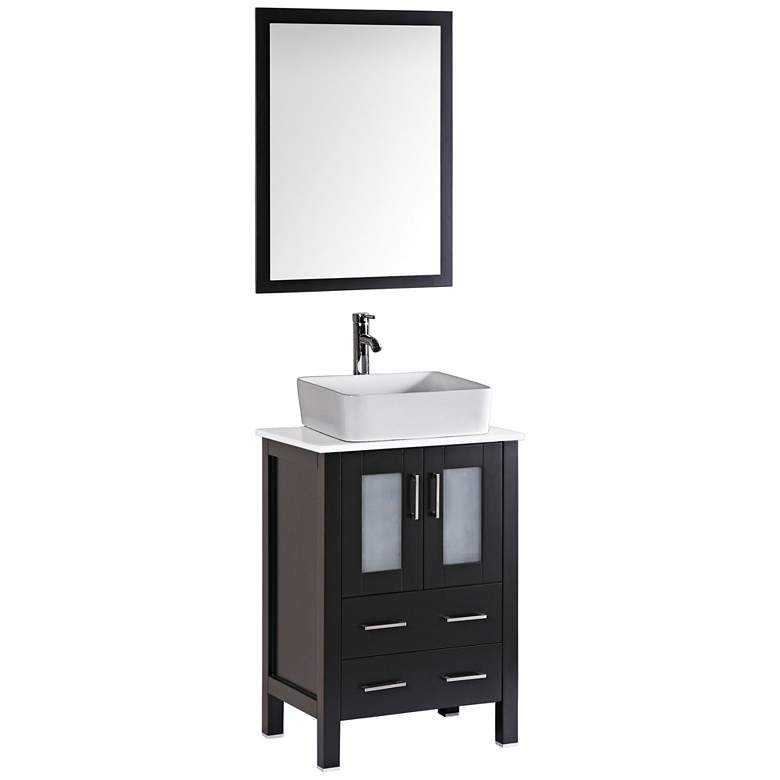 Image 1 Bosconi 24" Espresso Rectangle Vessel 1-Sink Vanity Set