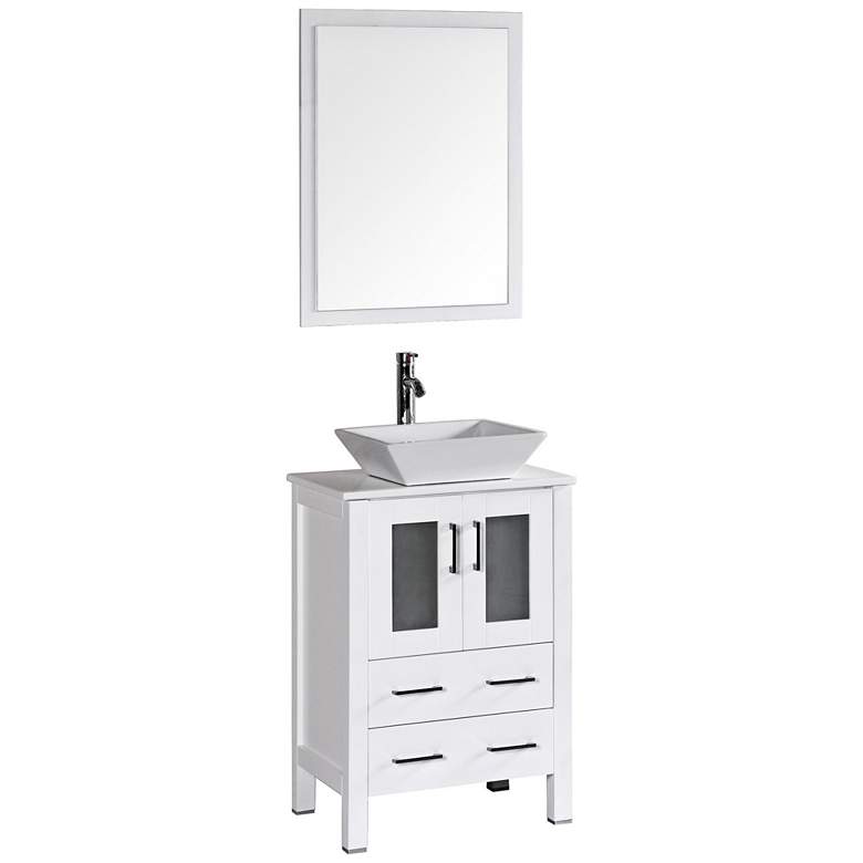 Image 1 Bosconi 24" White Square Vessel Single-Sink Vanity Set