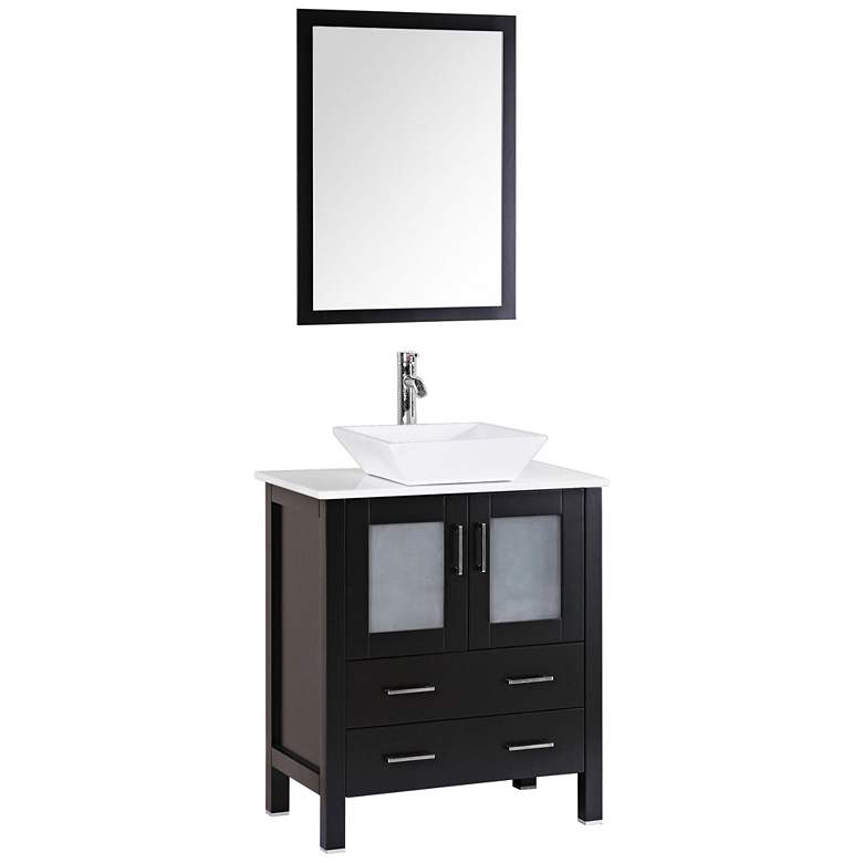 Image 1 Bosconi 30 inch Espresso Square Vessel Single-Sink Vanity Set