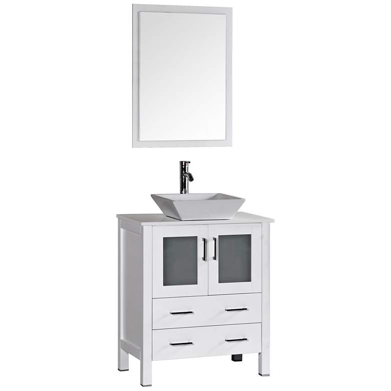 Image 1 Bosconi 30 inch White Square Vessel Single-Sink Vanity Set