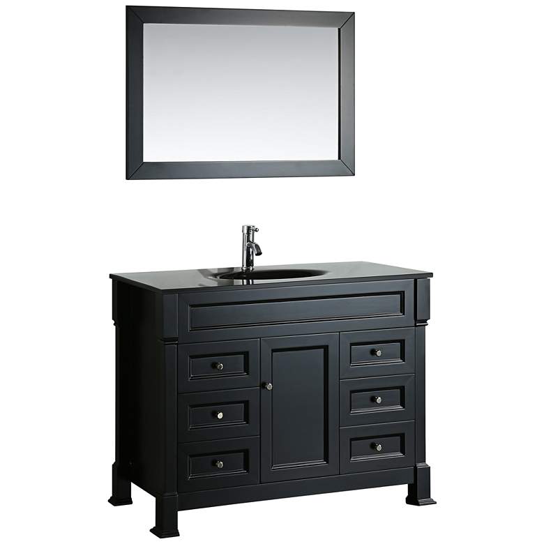 Image 1 Bosconi 43" Black 6-Drawer Black Glass 1-Sink Vanity Set