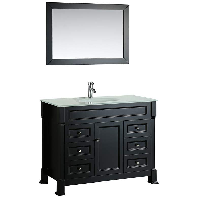 Image 1 Bosconi 43" Black 6-Drawer Extra-White Glass Vanity Set