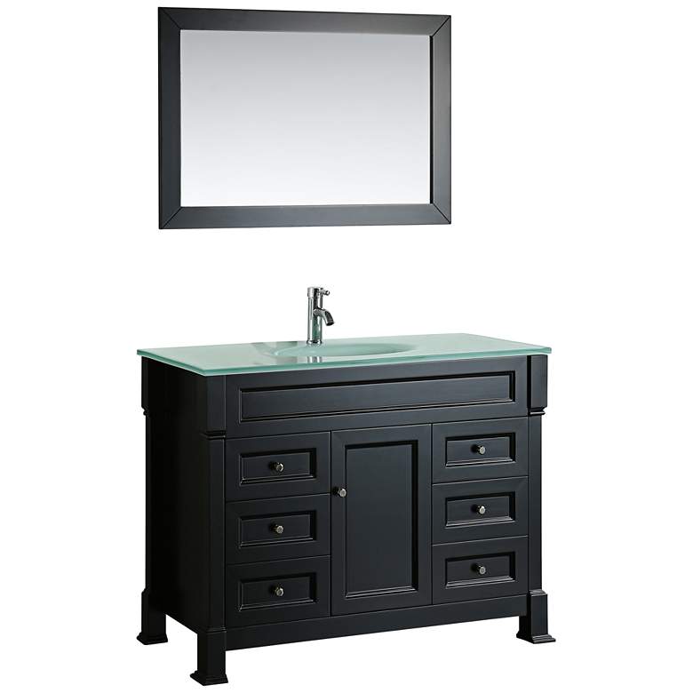 Image 1 Bosconi 43" Black 6-Drawer White Glass 1-Sink Vanity Set