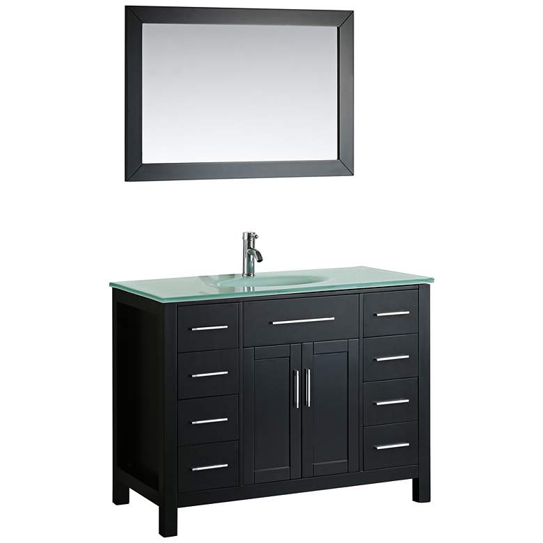 Image 1 Bosconi 43 inch Black 8-Drawer White Glass 1-Sink Vanity Set