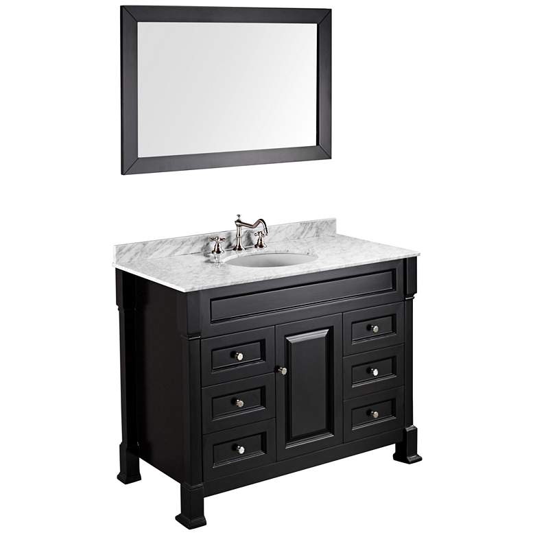 Image 1 Bosconi 43" Black Single-Sink Carrarra Marble Vanity Set