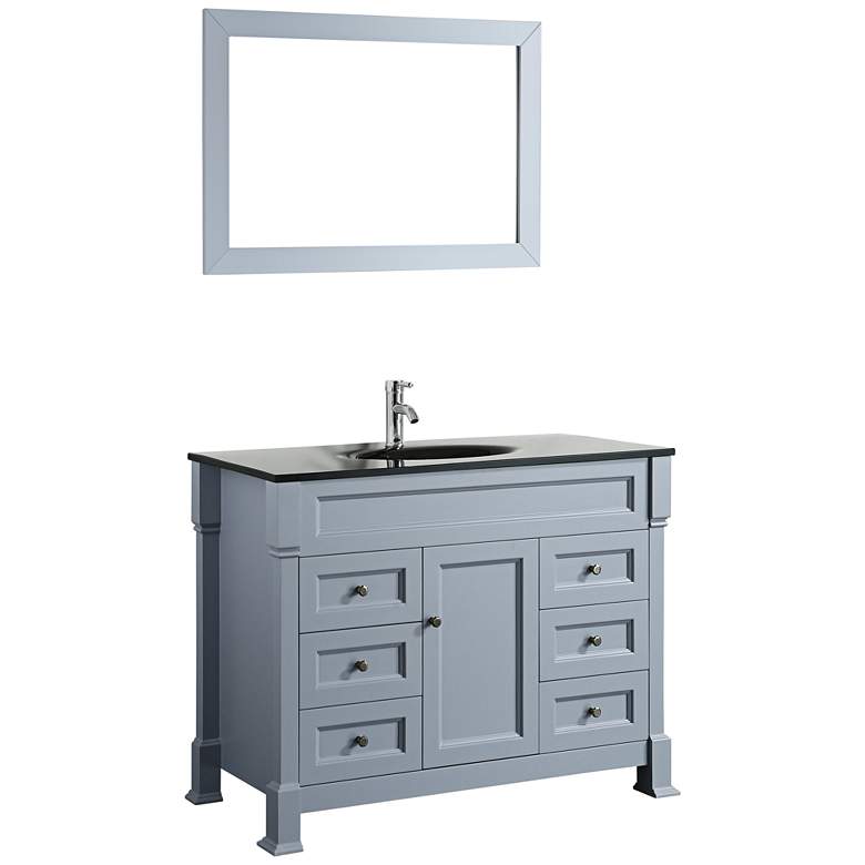 Image 1 Bosconi 43" Gray 6-Drawer Black Glass 1-Sink Vanity Set