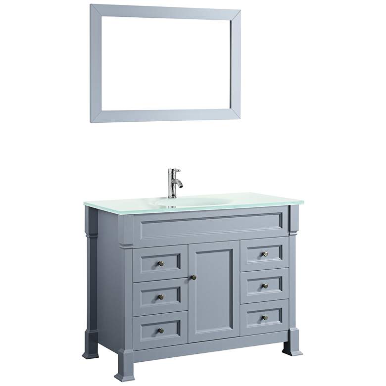 Image 1 Bosconi 43" Gray 6-Drawer Extra-White Glass Vanity Set