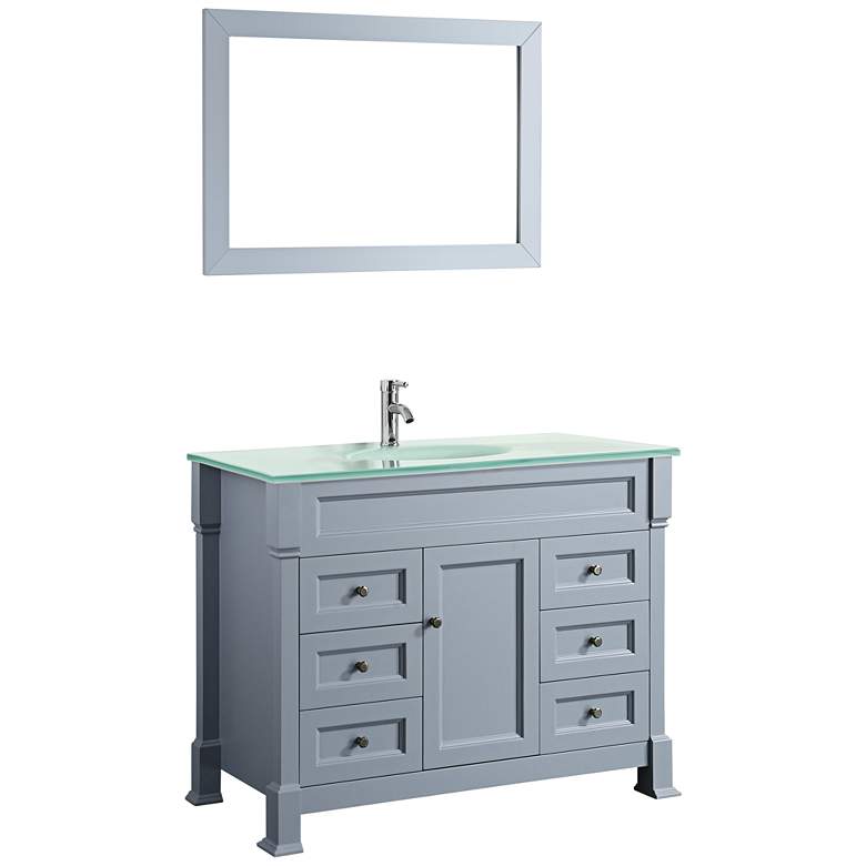 Image 1 Bosconi 43 inch Gray 6-Drawer White Glass 1-Sink Vanity Set