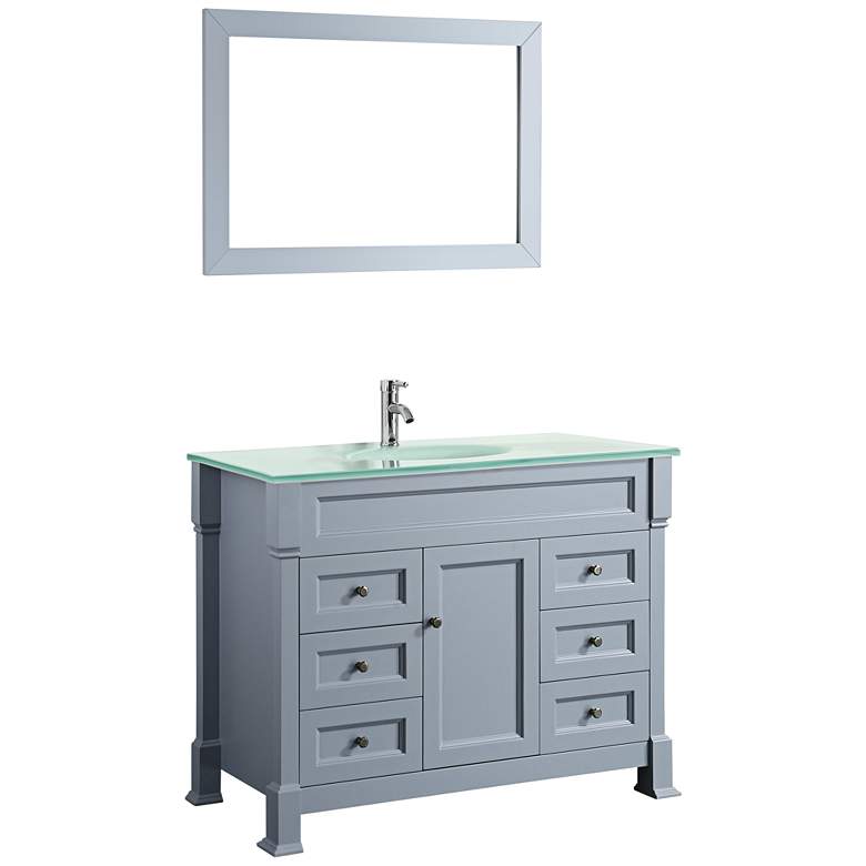 Image 1 Bosconi 43" Gray 6-Drawer White Glass 1-Sink Vanity Set