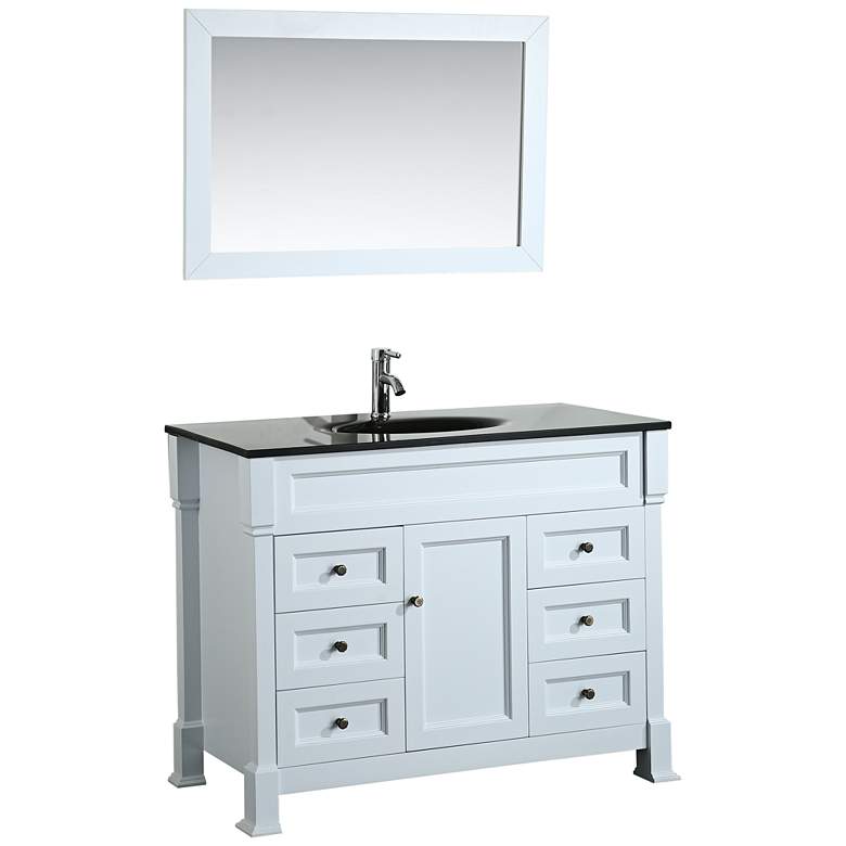 Image 1 Bosconi 43" White 6-Drawer Black Glass 1-Sink Vanity Set
