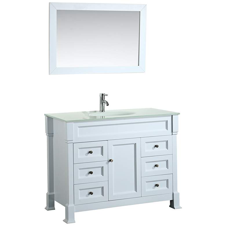 Image 1 Bosconi 43 inch White 6-Drawer Extra-White Glass Vanity Set