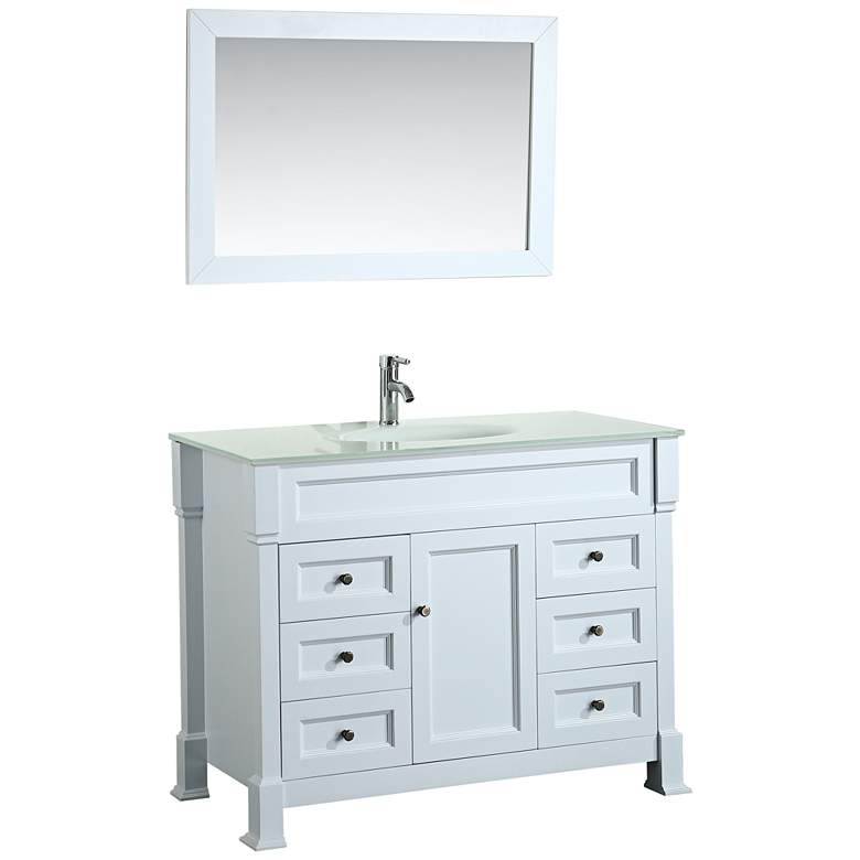 Image 1 Bosconi 43" White 6-Drawer Extra-White Glass Vanity Set
