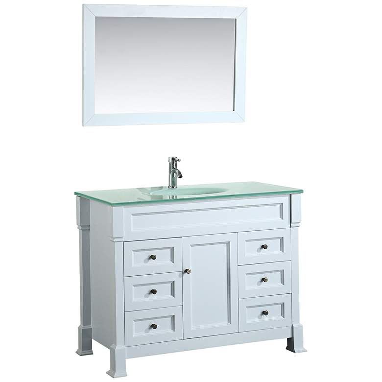Image 1 Bosconi 43" White 6-Drawer White Glass 1-Sink Vanity Set