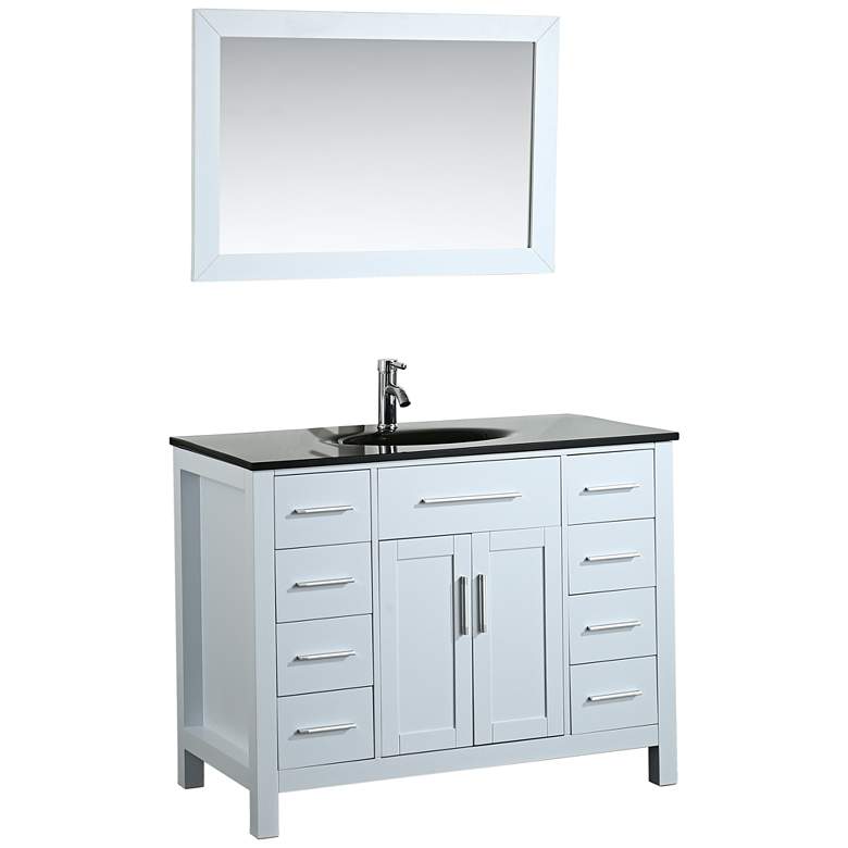 Image 1 Bosconi 43 inch White 8-Drawer Black Glass 1-Sink Vanity Set