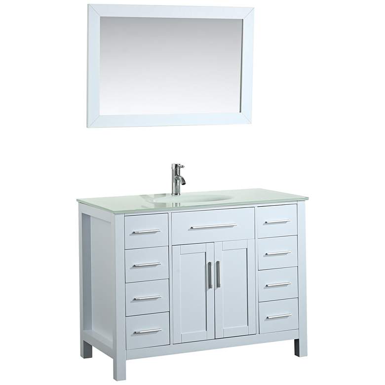 Image 1 Bosconi 43 inch White 8-Drawer Extra-White Glass Vanity Set