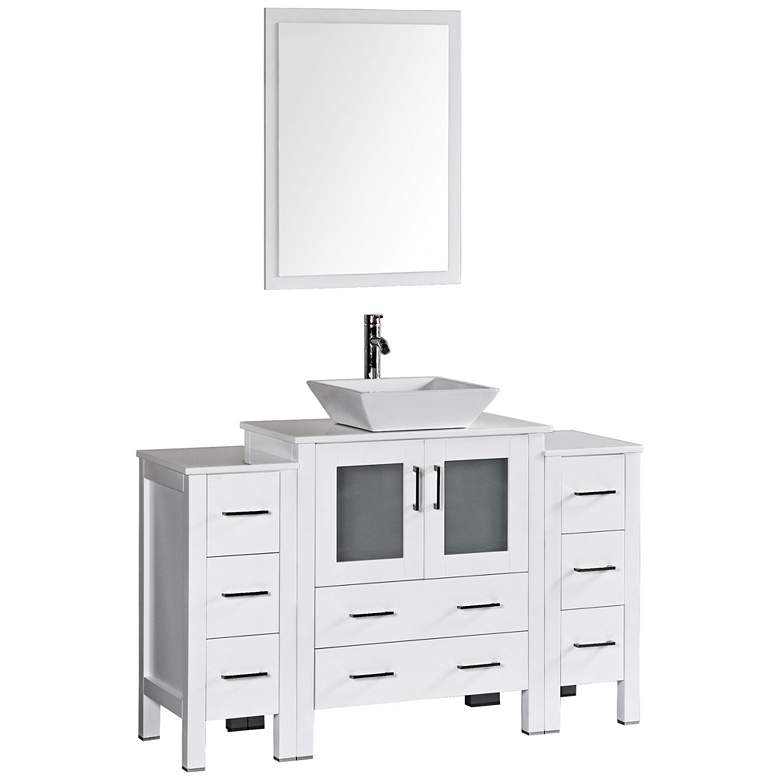 Image 1 Bosconi 54 inch White Square Vessel Single-Sink Vanity Set