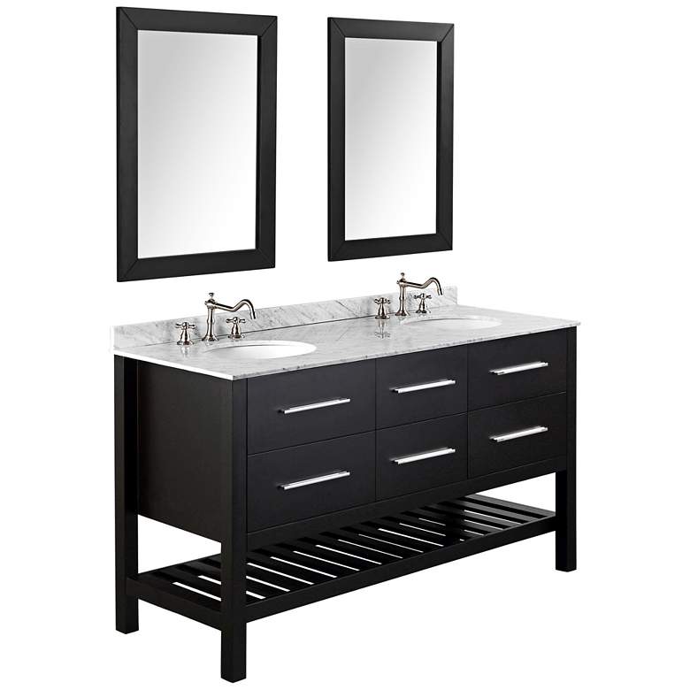 Image 1 Bosconi 60" Black 4-Drawer Marble Double-Sink Vanity Set