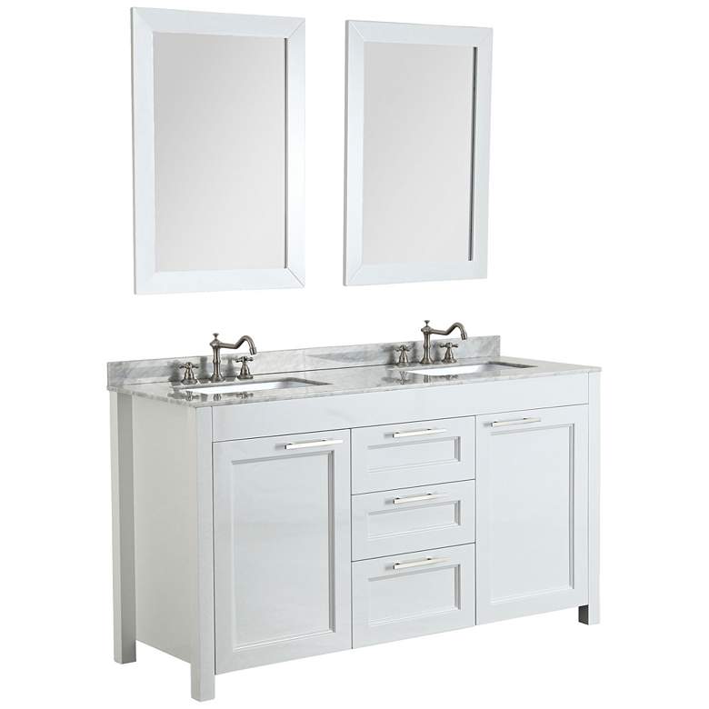 Image 1 Bosconi 60 inch White Double-Sink Granite Bath Vanity Set