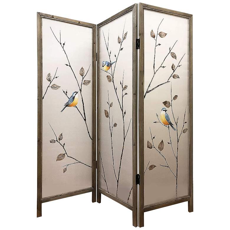 Image 2 Bosque 60 inch Wide Bird Wood 3-Panel Screen/Room Divider