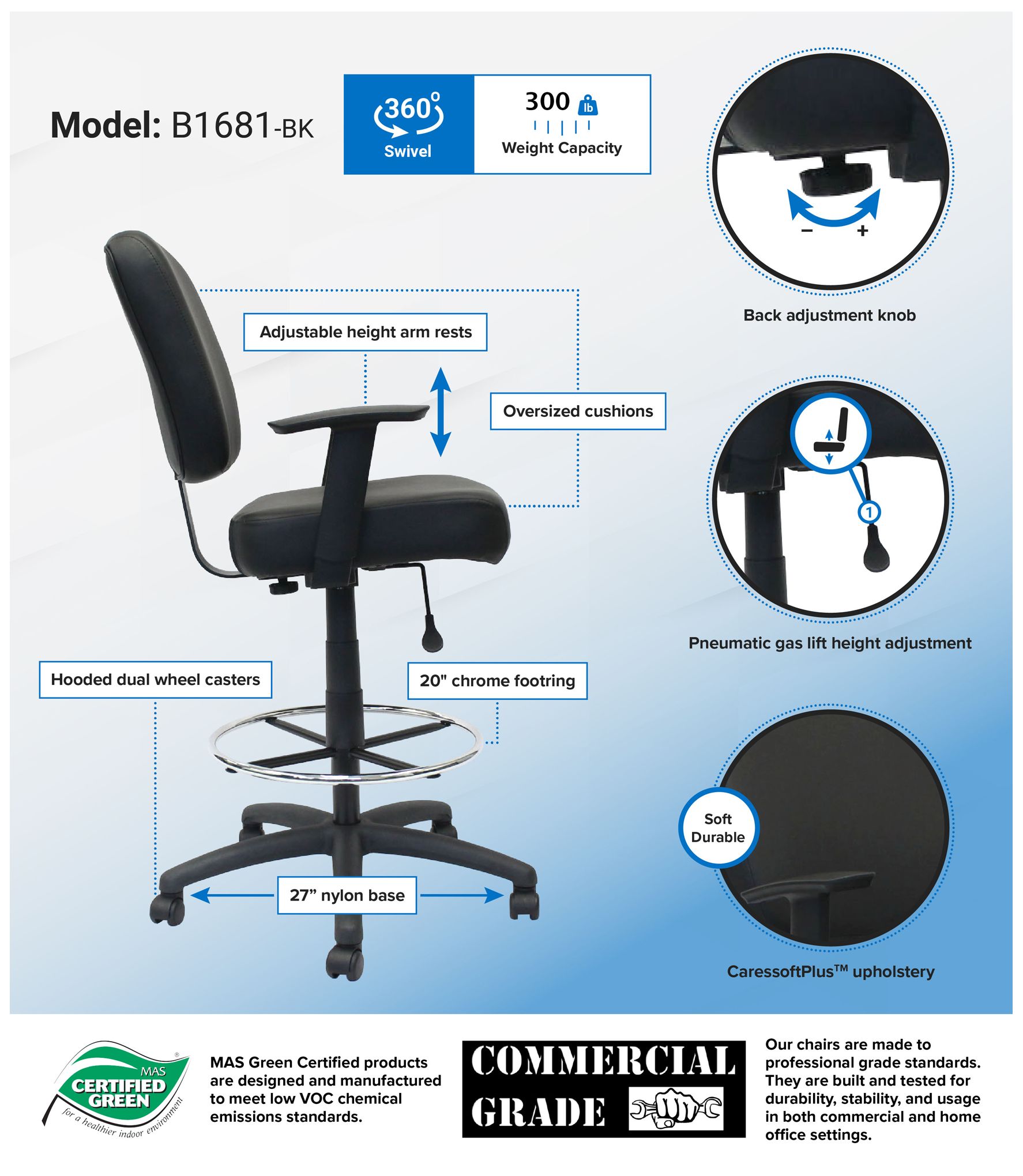 Image 7 Boss Black 300 lb Heavy Duty Office Stool more views
