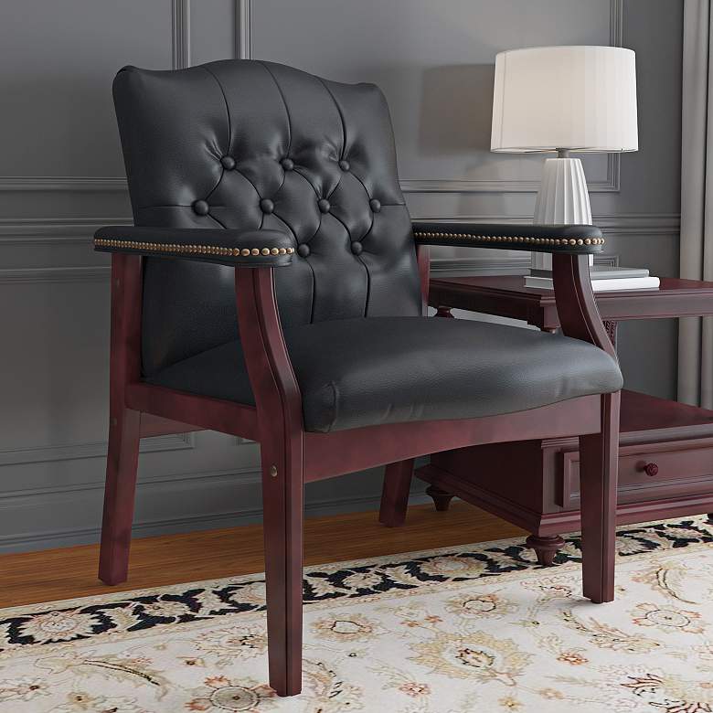 Image 2 Boss Black Caressoft Traditional Mahogany Guest Chair