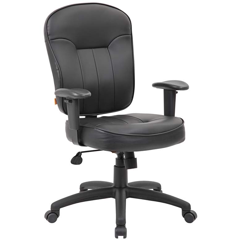 Image 1 Boss Black Leather Mid-Back Swivel Adjustable Task Chair