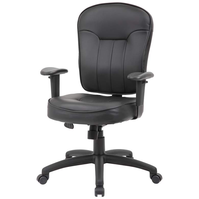 Image 2 Boss Black Leather Mid-Back Swivel Adjustable Task Chair more views