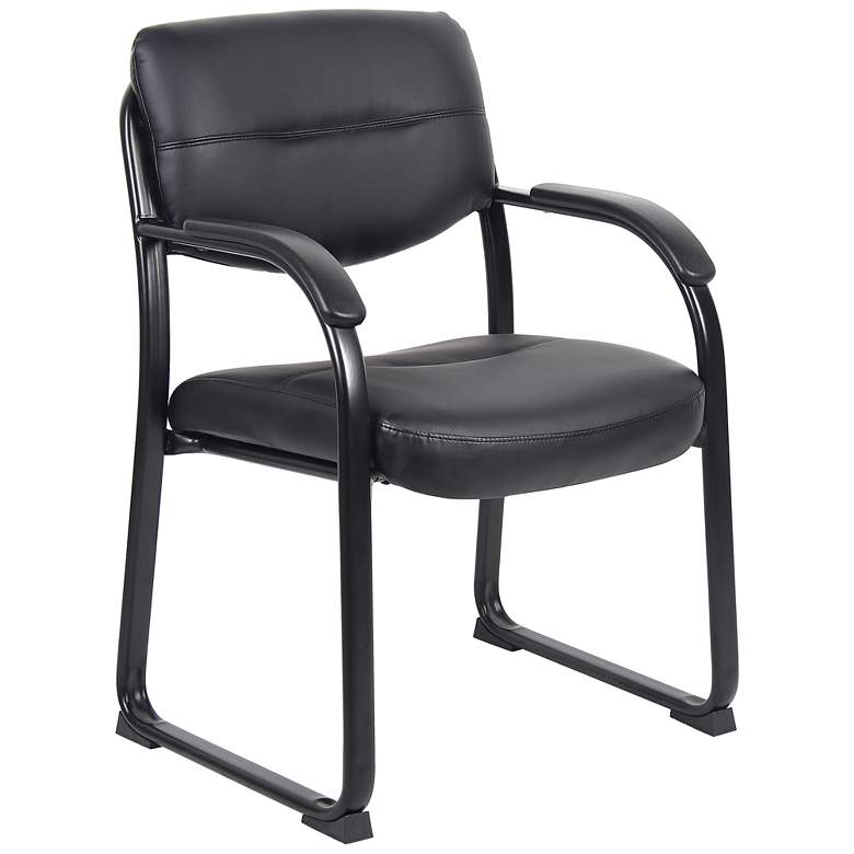 Image 1 Boss Black Leather Sled Base Side Chair with Arms