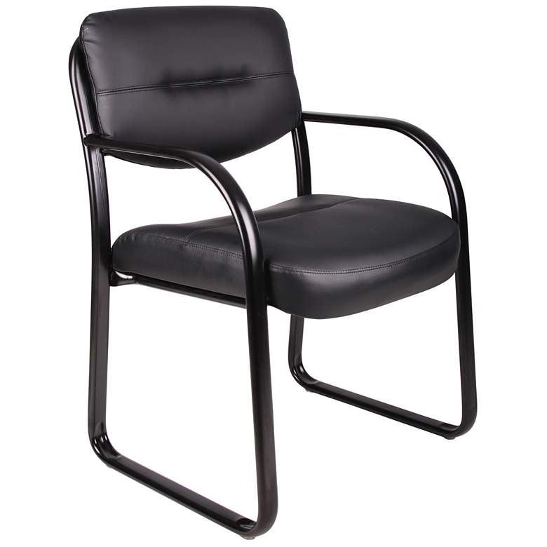 Image 1 Boss Black Leather Sled Base Side Chair with Arms