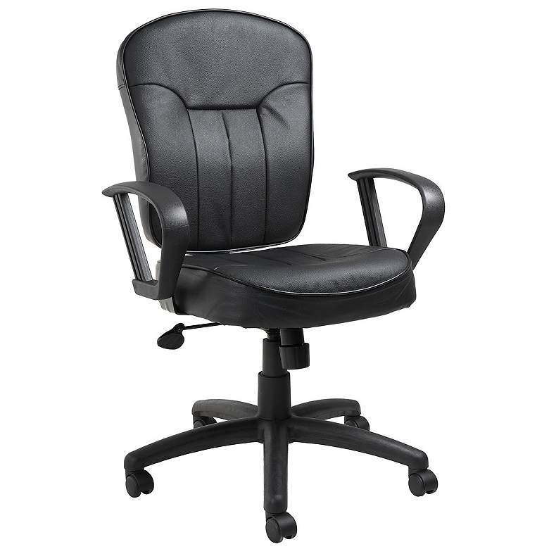 Image 1 Boss Black Leather Task Chair with Loop Arms