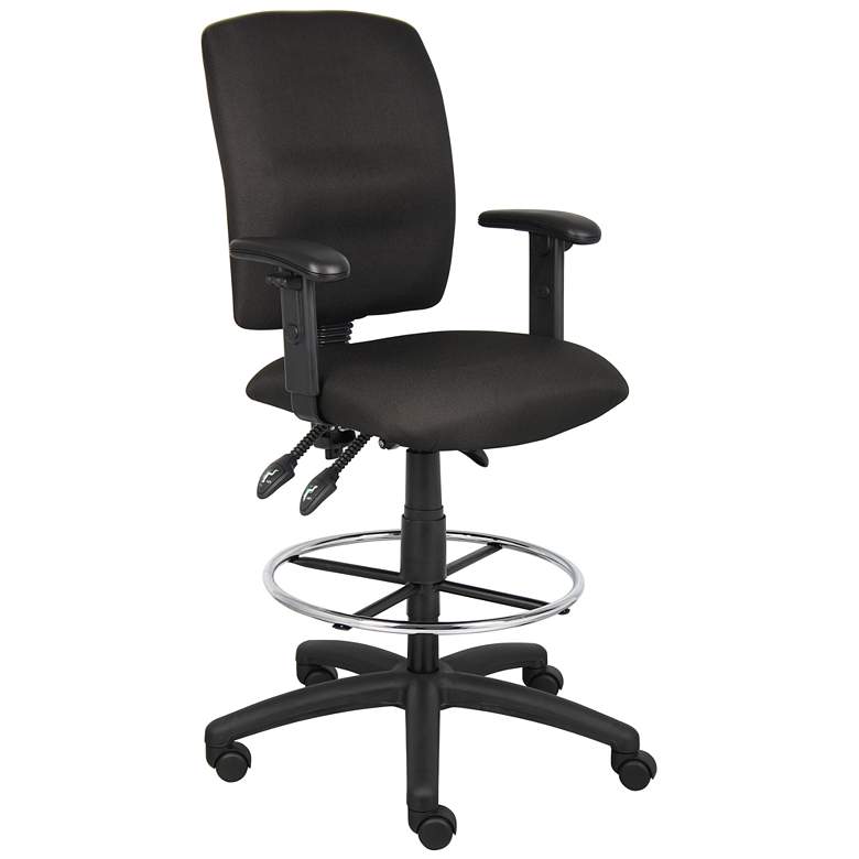 Image 1 Boss Black Multi-Function Fabric Drafting Stool with Adjustable Arms